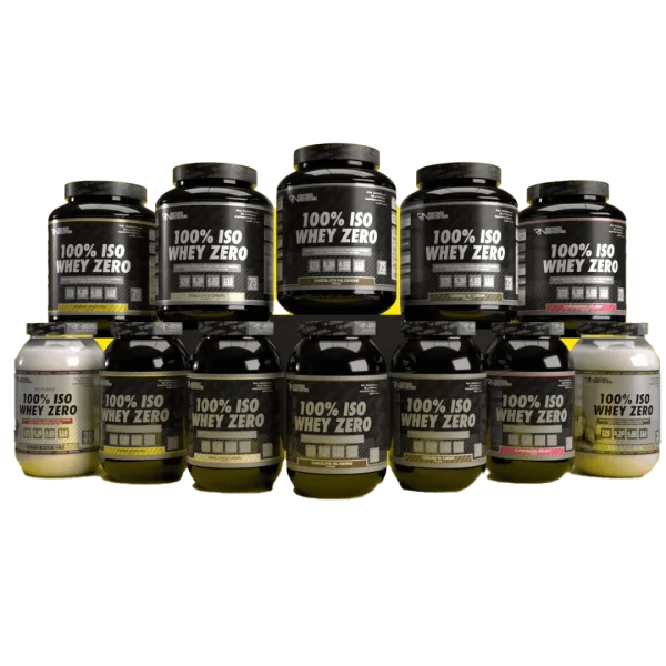 Refined Nutrition Iso Whey Zero protein tub — 90% whey isolate with 27g protein per scoop, low in carbs and fats.