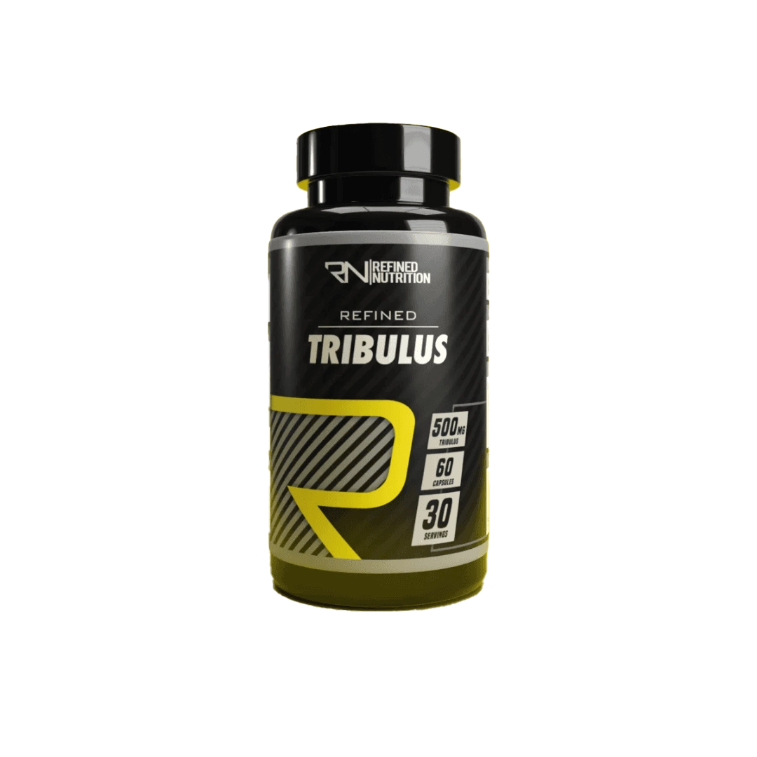 Refined Nutrition Tribulus 500mg supplement bottle — natural testosterone booster that supports strength, energy, and male vitality.