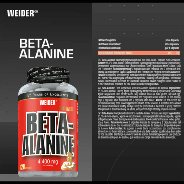 WEIDER Beta Alanine 4400mg High Quality 120 Caps - Image 3