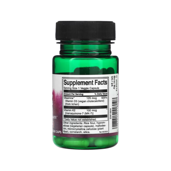 Swanson Vitamins D3 & K2, 50mcg & 75mcg - 60 vcaps - Image 2
