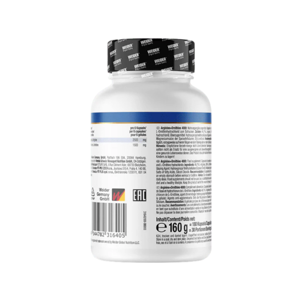 Weider Arginine + Ornithine 4000 - 180 caps - Image 4